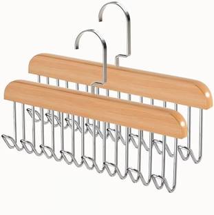 DRUPE Multi Hook Clothes Hanging Rack, Lingerie, Belts, Scarfs Tops, Bras and Ties Wooden Dress Pack of 2 Hangers For  Dress