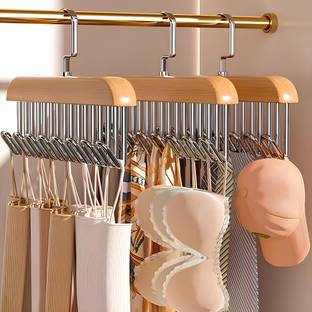 Grovent Wooden Closet Hanger Adjustable 8 Hooks – Space-Saving Organizer for Ties, Belts Wooden Shirt Pack of 9 Hangers For  Shirt