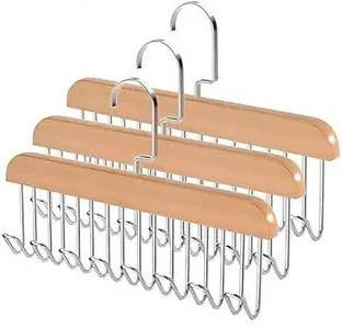 Elpenor 8 Hook Adjustable Clothes Hanger for Lingerie, Belt,Tie,Garments and Accessories Wooden Scarf Pack of 3 Hangers For  Scarf