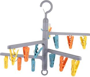 Urbanware Drying Hanger, Foldable Cloth Hanger with 15 Clips Laundry Drip Drying Hanger Plastic Scarf Hanger For  Scarf