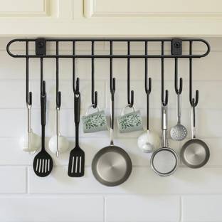 DXDT Kitchen Utensil hanger/door hanger/ kitchen wall mounted stand with 11 Hooks Carbon Steel Kitchen Trolley
