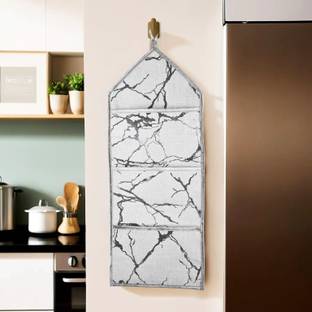 KUBER INDUSTRIES Marble 3 Multi-Purpose Pocket Wall Hanging Organizer | Light Grey Stationery Organizer