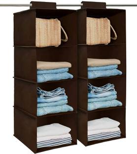 Craft Bazar Non-Woven 4 Compartment Cloth Hanging Organizer / Storage Wardrobe for Almirah Closet Organizer