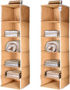 HOMESTIC 6 Shelf Closet Hanging/Wardrobe Organizer For Clothes Storage Pack of 2 (Brown) Regular Organizer