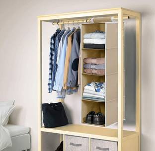 wini krafts Hanging Organizer 4 Shelves Non Woven Foldable Wardrobe Organizer 4 Shelves Non Woven Foldable Wardrobe/Closet Organizer pc OF 1 Pc Beige Closet Organizer