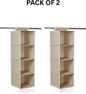 SLV 4-Shelf Wardrobe Hanging Organizer for Clothes & Accessories (BEIGE, Pack Of 2) Closet Organizer, Accessories Organizer