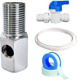 Aameria RO 1Pc Heavy Brass SS Cupling 90 Gram + 5 Mtrs. 1/4" White RO Pipe + 1Pc PVC On/Off Valve & 1Pc Teflon Tape for Complete Connecting Kit for RO Water Purifier Ball Valves
