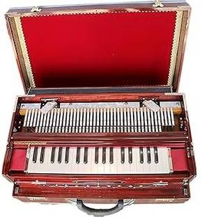 MAYAMUSICALS Octave Burmateack Wood Box Harmonium with 2 set of Reeds And 42 Italian Keys 3.5 Octave Hand Pumped Harmonium