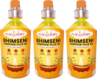 MANGALAM Bhimseni Camphor Puja Oil for Daily Puja Needs - 900ml Each (Pack of 3)