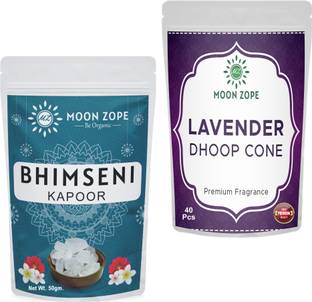 MOON ZOPE Shudh Bhimseni Camphor, Desi Kapoor 50 gm, Dhoop Cones For Pooja 40 Pcs Dhoop