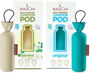 AuraCam Original and Jasmine Potpourri Camphor Pods(1 Original + 1 Jasmine)-Pack 2-Organic Camphor Pod For Room, Car (180 g)