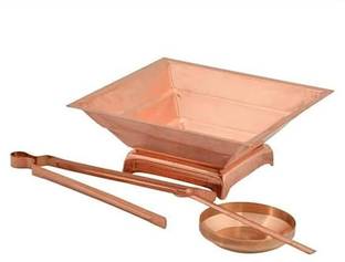 Shraddha Agnihotra Kit Set |Copper|Hawan Kund with Aachmani Spoon, Stand, Plate & Chimta.