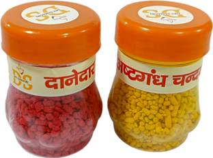 Dev Samagri Danedar Asthagandh Sugandhit chandan Pack of 2 - 1pc Yellow & 1pc Red