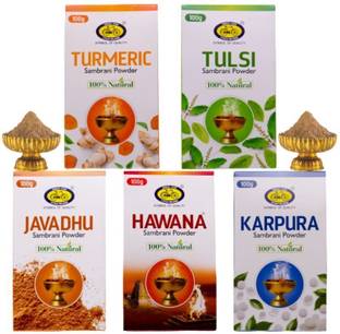 Cycle Sambrani Powder Combo Pack-Turmeric, Tulsi, Javadhu, Hawana, Karpura Fragrances