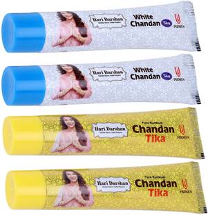 हरी दर्शन Premium Chandan Tika Combo - Yellow, White Tube (Pack of 4)