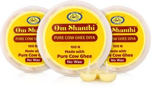 Cycle Om Shanthi Wax Free Pure Cow Ghee Diya (Pack of 3, 100 Diyas Per Box)