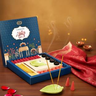 Cycle Pure Celebrate Puja Kit Gift Box with Cones, Cup & Sambrani, Agarbathi & Holder