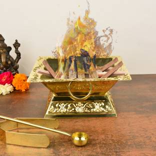 Style My Way Premium Brass Hawan Kund Set (Havan Kund , Stand , Suchi Spoon , Tong / Chimta)