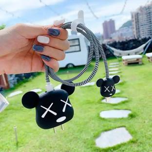 iWishKart Silicone Press Stud Headphone Case For Compatible with Apple iPhone iPad AirPods 18 / 20W Adapter Charger Cover Case