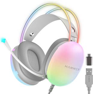 Hammer Blaze Gaming Headphones with Mic,Stereo 7.1 Sound, RGB Lights Wired Gaming