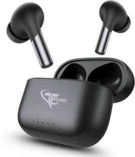 Techio Black Earbuds | True Wireless Stereo | Noise Cancelling Bluetooth