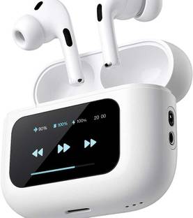 Sanvi Traders Display earbuds Touch Screen Bluetooth Earbuds TWS ANC+ENC Bluetooth(White) Bluetooth