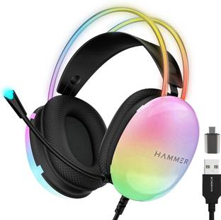 Hammer Blaze Gaming Headphones with Mic,Stereo 7.1 Sound, RGB Lights Wired Gaming