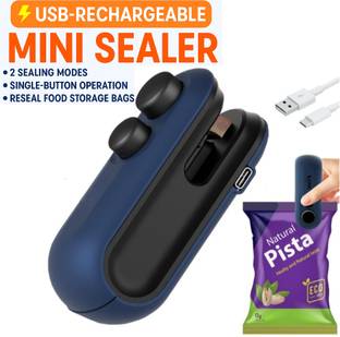 Vrindey Mini Sealing Machine 2-in-1 USB Rechargeable Magnetic Bag Sealer & Cutter Hand Held Heat Sealer