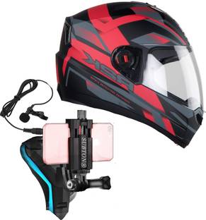ExpressBuys MotoVlogging Full Face with Chin+Mobile Holder+Mic(Combo)For Bikers Helmet Mount
