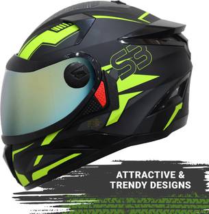Steelbird SBH-17 Terminator Full Face Graphic Helmet in Matt Black Fluo Yellow Chrome Gold Motorbike Helmet