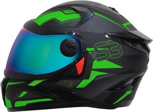 Steelbird SBH-17 Terminator Full Face Graphic Helmet in Fluo Matt Black Green Motorbike Helmet