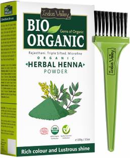 Indus Valley Bio Organic Natural Herbal Henna Powder For Hair Color with Applicator Brush 10g