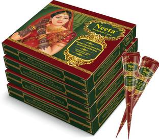 Neeta Mehendi Cone 100% Natural Henna Based No Chemical Dye 12 Pc in Each (4 Box) Natural Mehendi