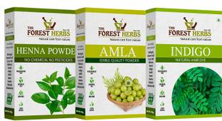 Forest Herbs 100% Pure & Natural Organic Henna, Indigo and Amla Powder Each 100Gms