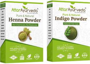 Attar Ayurveda Natural Dye for Black Hair (Henna Leaves powder, Indigo leaves powder combo pack)