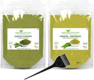 Shudh Online Indigo Powder and Henna Combo Pack for Black Hair Colour, Avuri Mehandi, Neela Amari, Neel Patti