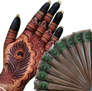 SABZ ORGANICS Organic Mehendi Cones For Hand, Feet And Body Designs With Dark Colour Stain