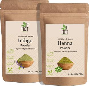 H NAT Heena Powder and Indigo Powder Combo Pack For Black Hair Color 100% Organic