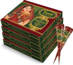 Neeta Mehendi Cone 100% Natural Henna Based No Chemical Dye 12 Pc in Each (4 Box) Natural Mehendi