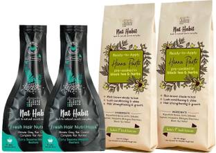 Nat Habit Ready-to-Apply Henna Paste & Curry Sesame Hair Mask For Control Anti Greying