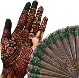 SABZ ORGANICS Natural & Pure Mehendi Cones For Dark Long-Lasting Stain 1 Box Contains 6 Cones