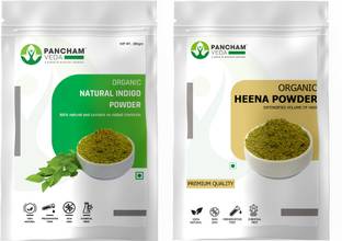PanchamVeda 100% Organic Indigo Powder and Henna Powder Combo Pack For Black Hair Color