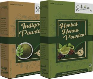 GULMOHAR 100% Organic Indigo Powder and Henna Powder Combo for Black Hair Color 100g Each