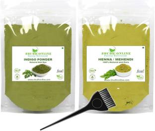 Shudh Online Indigo Powder and Henna Combo Pack for Black Hair Colour, Avuri Mehandi, Neela Amari, Neel Patti