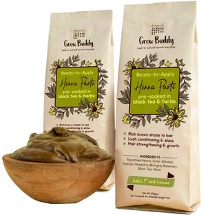 GROWBUDDY Fresh Ready To Apply Henna Paste, Pre-Soaked in Black Tea and (Pack of 2 x 220g)