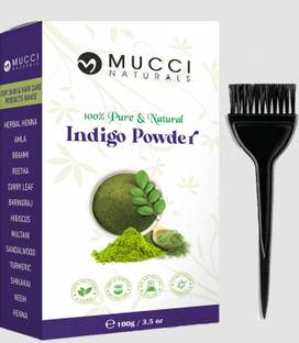 MUCCI Indigo Powder Henna For Black / Brown Hair Color and Care with Applicator Brush