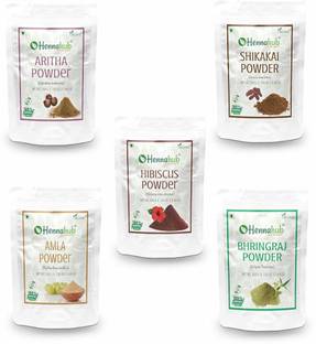 HENNAHUB Amla, Reetha Shikakai, Bhringraj and Hibiscus Powder for Hair, 200g each (Pack of 5)