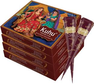 Kuhu Natural Henna Brown Mehendi Cones for Hand, Red Box