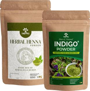 Trivang Natural Dye for Black Hair (Henna Leaves powder, Indigo powder combo pack)