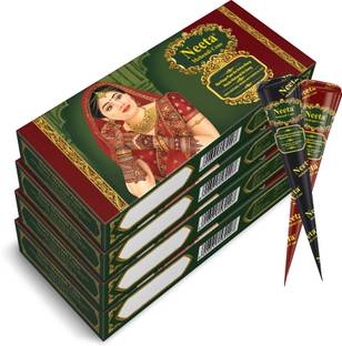 Neeta Mehendi Cone 100% Natural Henna Based No Chemical Dye 4 Pc in Each (4 Box) Natural Mehendi